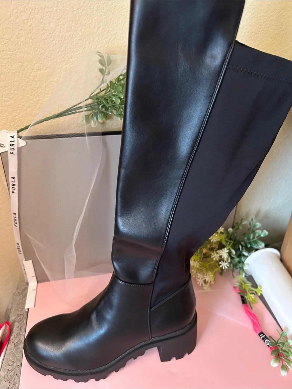 Dream Pairs Black Knee High Chunky Lug Sole Boots